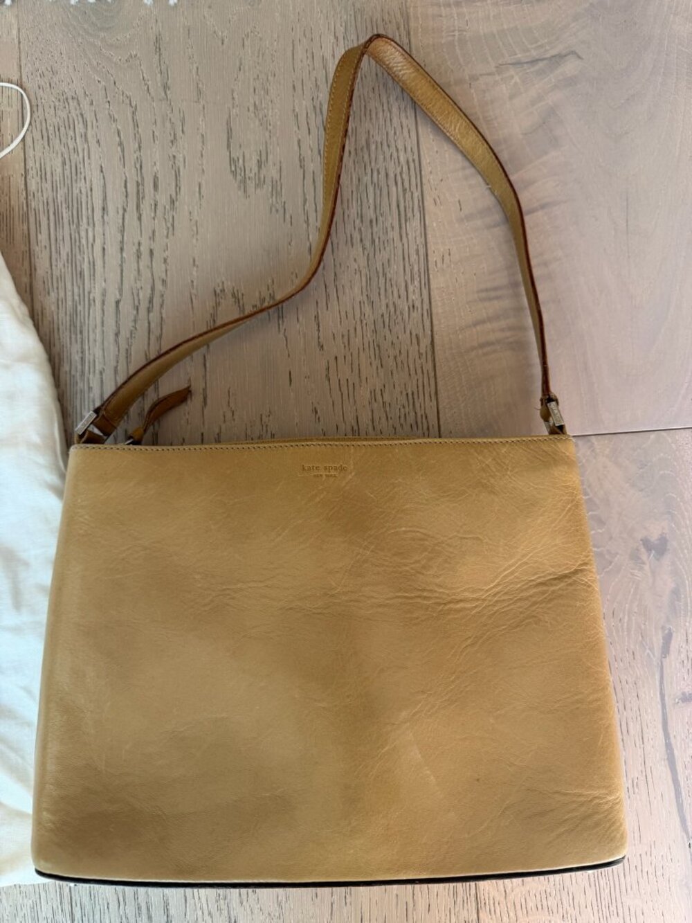 Vintage Kate Spade Structured Leather Shoulder Tote Bag Tan Camel Y2K